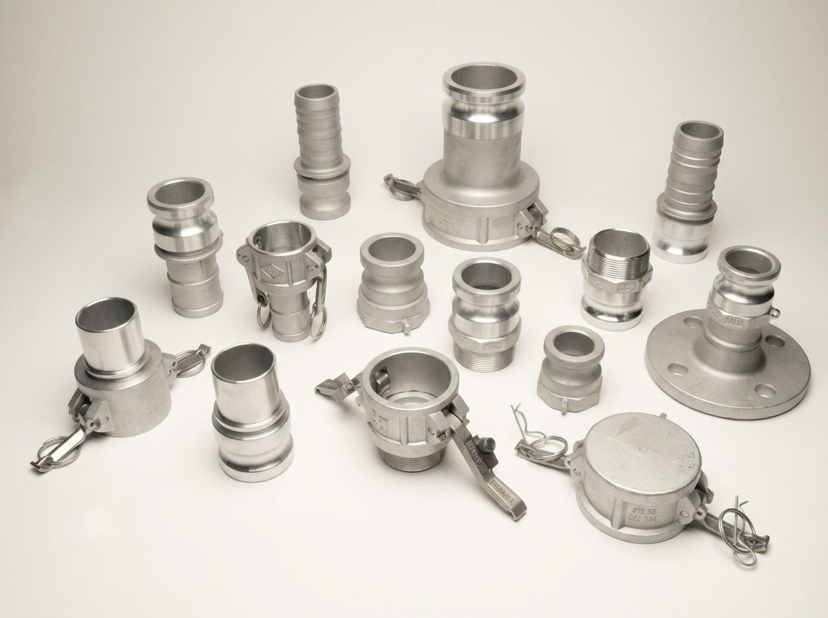 Złącza camlock wykonane z materiału: Aluminium — Lekkie, ekonomiczne, do wody i paliw.